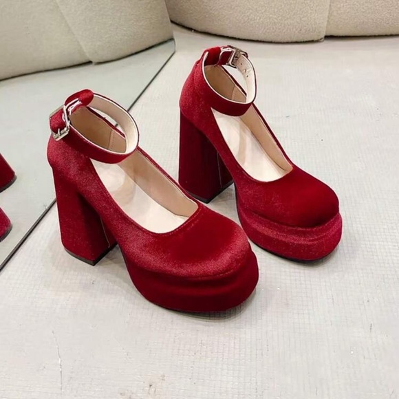 Red Platform Mary Jane Heels - Picture 3 of 5